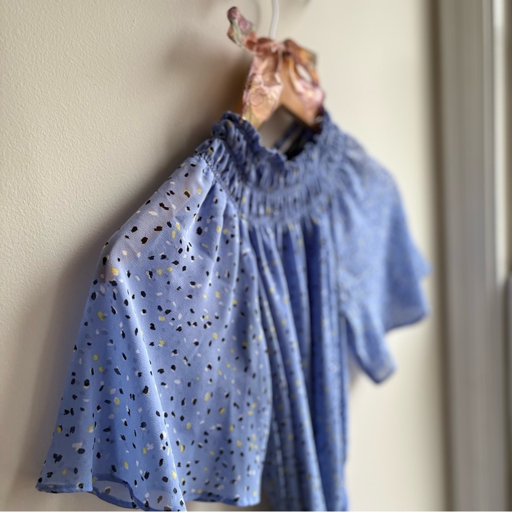 Ann Taylor Blue Speckled Flutter Sleeve Dress